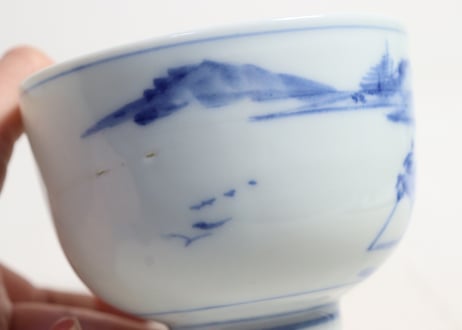 明治後期～大正染付筏人物図つぼ碗
