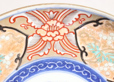 明治前期色絵牡丹と山葡萄図7寸皿