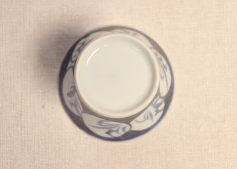 江戸後期染付草花図窓絵広東型小向付 5客組