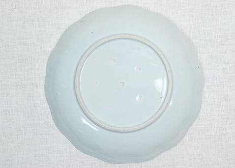 江戸幕末染付芦と白鷺図輪花尺皿