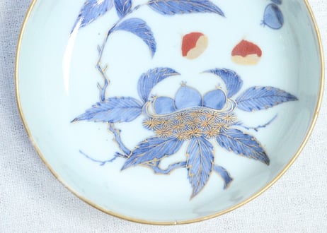 江戸中期色絵赤絵金彩栗図春寒鉢③　カマキズ