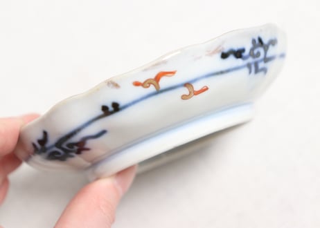 明治前期色絵松竹梅に鶴亀図通り物小皿