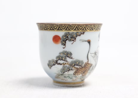 明治前期九谷焼色絵松鶴図通り物小向付