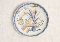 明治前期色絵春蘭と椿図通り物小皿