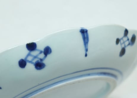 江戸幕末染付山水図輪花5.5寸皿 小ニュウ