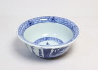 江戸幕末染付漢詩と船上人物図6寸鉢