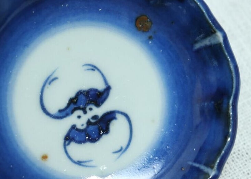 NO392 切込焼　染付け小皿　5枚　蝙蝠 NO392 切込焼染付け小皿5枚蝙蝠