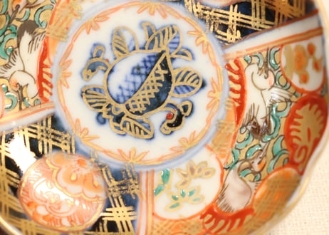明治前期色絵桃と鶴図通り物豆皿①