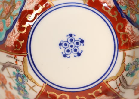 明治後期~大正色絵牡丹と菊梅図六弁小鉢