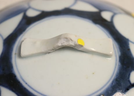 江戸後期染付羽根図三段重　蓋,取手ホツ
