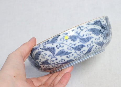 江戸中期色絵赤絵金彩栗図春寒鉢③　カマキズ