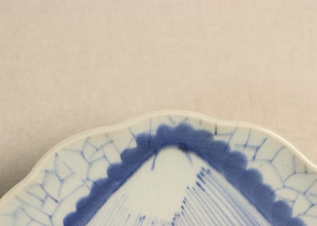 江戸幕末染付氷裂と富士図７寸皿③甘手､ノミホツ