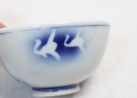 大正~昭和戦前吹き墨芦と水鳥図湯吞