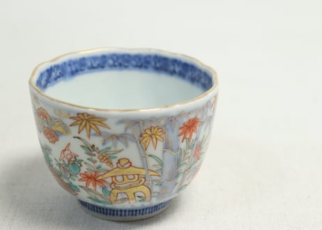 明治前期色絵三方松竹梅と花鳥図通り物向付
