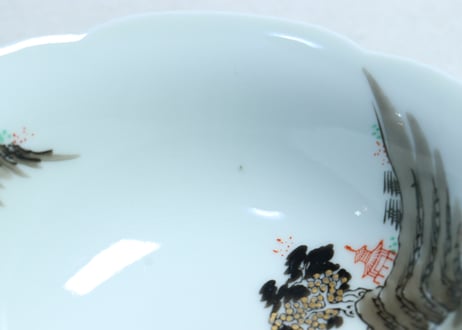 明治後期～大正赤絵金彩山水図通り物4寸鉢
