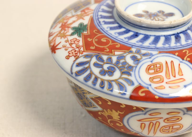 明治前期色絵松竹梅に福寿文字図蒸茶碗 シミあり | 吉祥寺PukuPuku