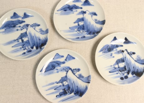 江戸後期染付山水と蝙蝠図豆皿①