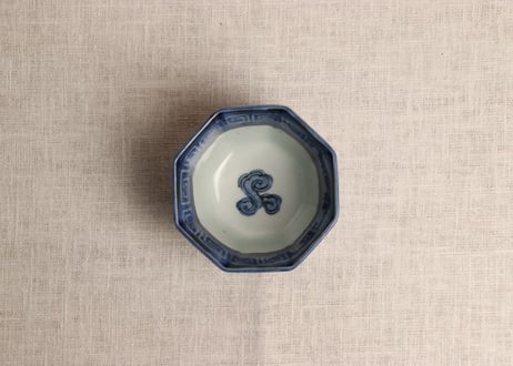 江戸後期染付四方に鶴図八角向付
