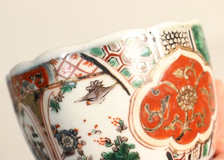 明治前期色絵松竹梅と鶴図通り物向付②変色