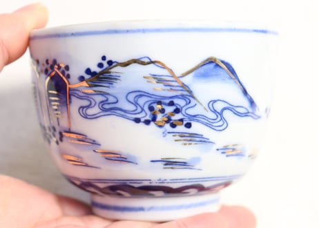 明治後期～大正銅判金彩山水図向付
