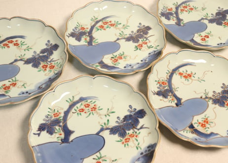 江戸中期色絵桐に蔦花図7寸皿