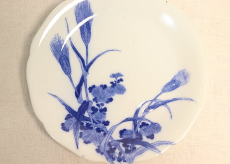 明治後期～大正銅判麦と菊図７寸皿