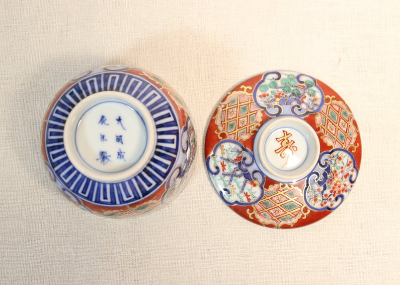 明治後期～大正大聖寺焼色絵雲鶴と松竹梅図つぼ碗 | 吉祥寺PukuPuku