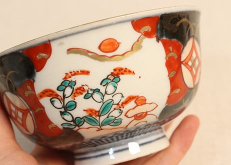 明治前期色絵萩と七宝文図飯茶碗②小ニュウ