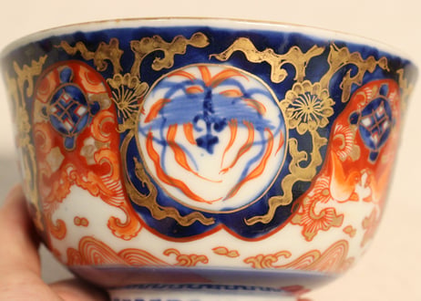 明治前期色絵四方に龍と鳳凰図通り物飯茶碗