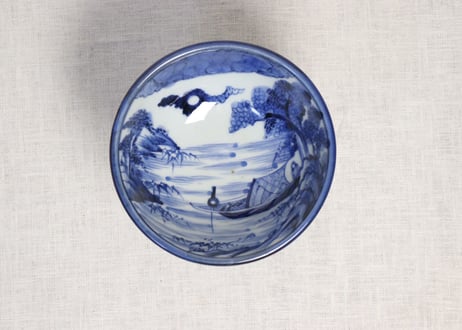江戸幕末染付船上人物図盃洗