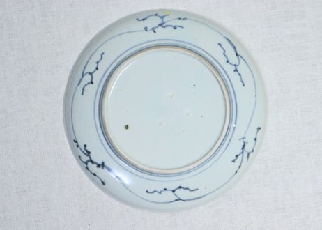 江戸後期染付兎図6.5寸皿①　甘手,小ホツ