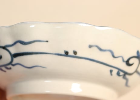 江戸幕末染付よろけ文図小なます皿　フリモノ