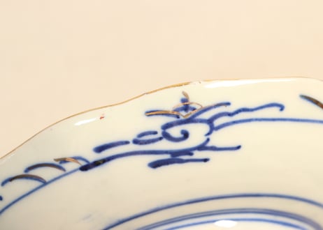 明治後期～大正色絵桜と波千鳥図通り物7寸皿②フリモノ