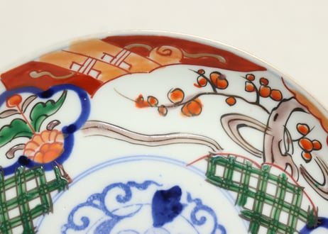 明治前期色絵牡丹と梅図6寸皿②窯傷