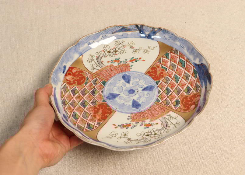 明治前期色絵柴垣に梅と龍図通り物7寸皿 | 吉祥寺PukuPuku