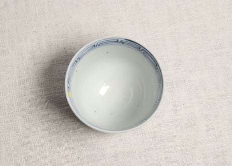 江戸幕末染付六方に草花図向付 小ホツ
