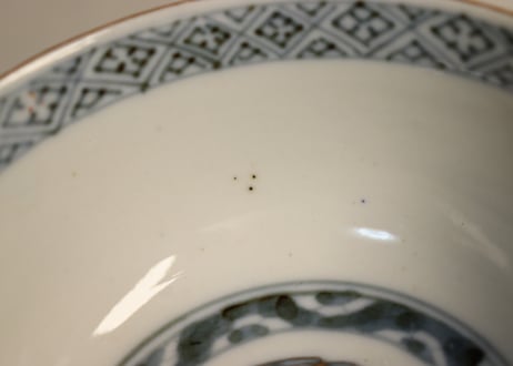 明治前期色絵桜に万年青図通り物飯茶碗①濃いめ