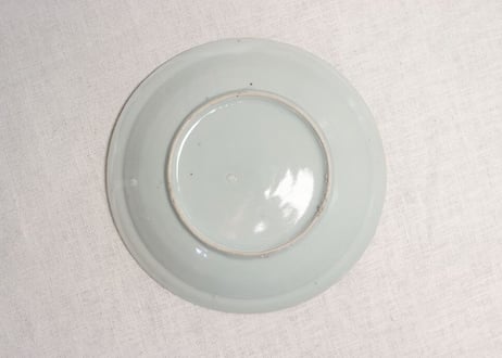 江戸幕末墨弾き三方に花図6寸皿 少かたつき