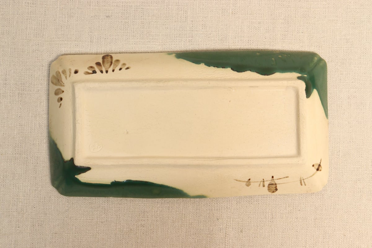 明治後期～大正織部焼幾何学文長皿 5客組 1客かたつき,シミ有り