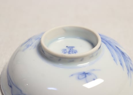 明治後期~大正染付山水図蓋茶碗①