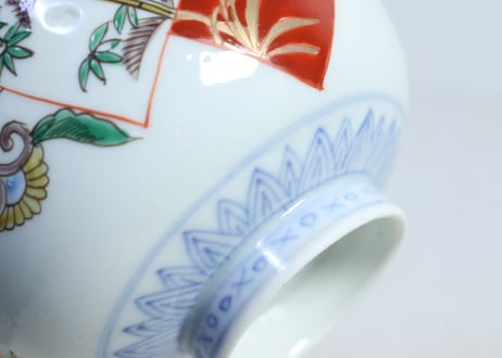 明治前期色絵麒麟に花鳥図蒸茶碗  フリモノ