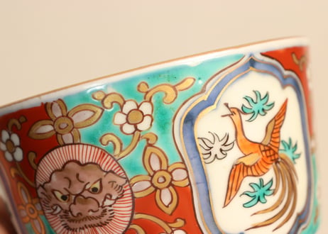 明治前期色絵獅子と鳳凰図筒向付
