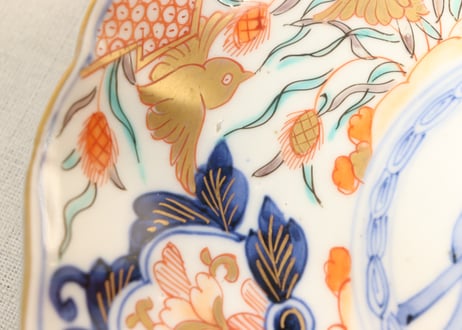 明治前期色絵芦に鳥と牡丹図通り物7寸皿①
