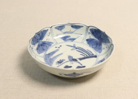 江戸後期染付鳥と花図なます皿