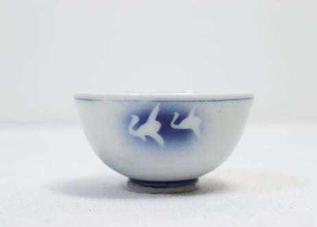 大正~昭和戦前吹き墨芦と水鳥図湯吞