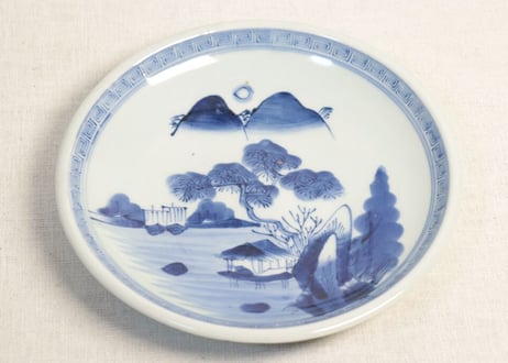 江戸幕末染付山水図7寸皿
