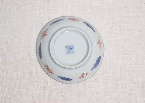 明治前期色絵撫子に蝙蝠図小皿