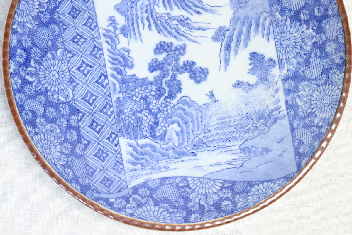 明治後期~大正銅判巻物に山水図尺イゲ皿① 薄め | 吉祥寺PukuPuku 明治後期~大正銅判巻物に山水図尺イゲ皿① 薄め | 吉祥寺PukuPuku