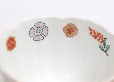 明治前期色絵網手に鶴と梅に鶯図通り物向付①