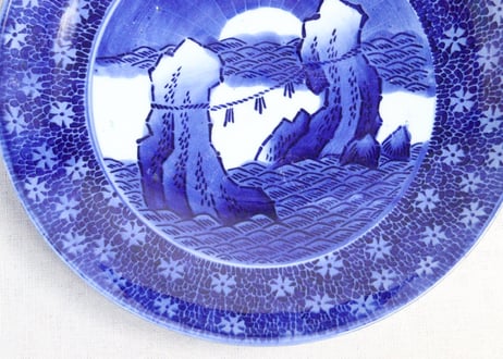 明治前期紙刷夫婦岩図尺皿　少甘手